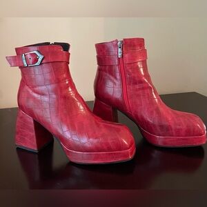 Stylish dark red faux croc booties